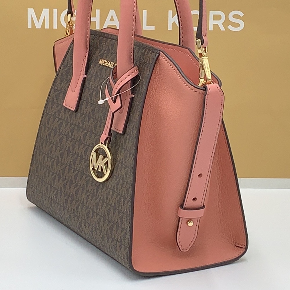 Michael Kors Avril Small Logo Top-Zip Satchel Sunset Rose - Picture 5 of 16